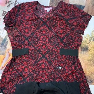 Rd and black scrub set